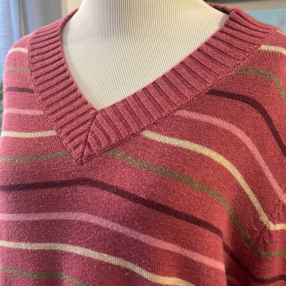SONOMA V NECK STRIPED KNIT SWEATER MAUVE PINK MULTI SIZE XL - Picture 3 of 13